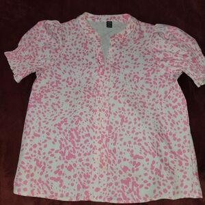 SHEIN Pink and White Short Sleeve Printed Blouse